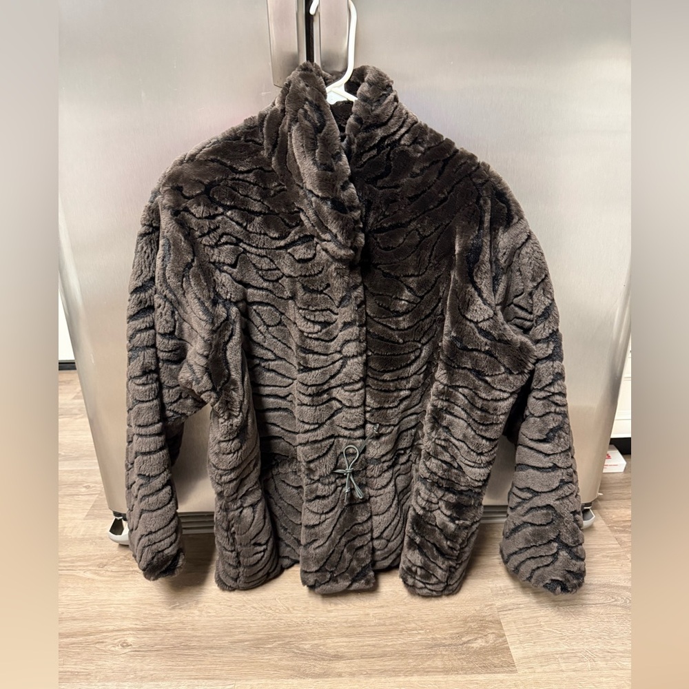 Gently used DUFFEL OUT DOR brown with design faux fur jacket.